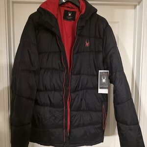 Spyder Men's Black and Red Puffer Jacket